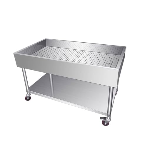 Mesa de cocina de acero inoxidable con estantes y ruedas, estación comercial de preparación de alimentos, banco de trabajo para restaurantes y hoteles (plata, 80 x 60 cm)