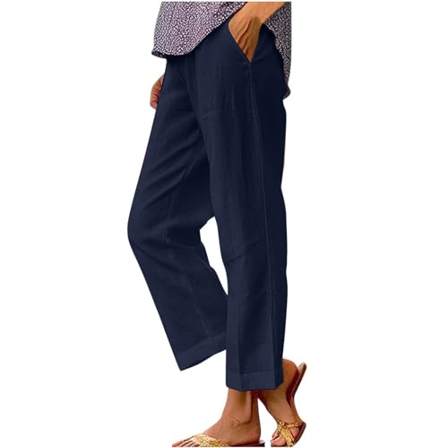 Women’s Summer Cropped Trousers with Pockets, Navy