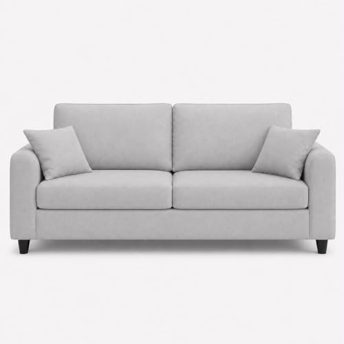 Image of FURNY Lean Luxury 4 Seater Lounger Sofa Set with Adjustable Backrest & Suri Pouf Ottoman, 40D High-Density Foam & Soft Boston Fabric for Living Room & Hotels & Studio Apartments - Light Grey