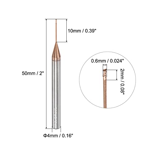 Image of uxcell Square Nose End Mill, 0.6mm Solid Carbide AlTiSin Coated Long Reach CNC Router Bits 2 Flutes Milling Cutter with Extended Neck, 10mm Cutting Length 4mm Shank