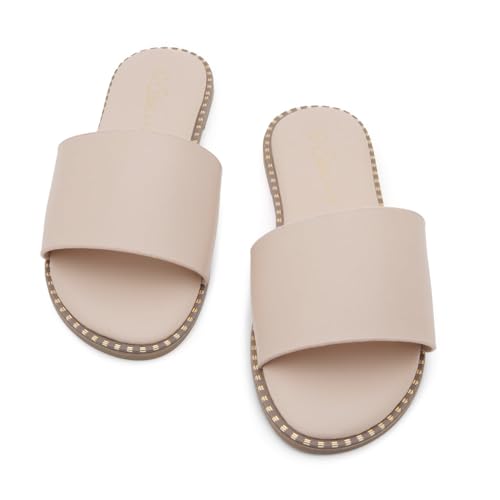 Image of Shoe Land Flat Sandals for Women - Slip-On Slides with Cushioned Footbed | Comfortable Dressy & Casual Open Toe Summer Sandals for Beach, Travel & Everyday Wear