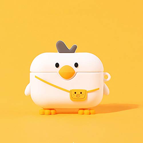 Compatible for AirPods Case Pro White Bag Duck, Men Women Protective Silicone Funny Kawaii Fashion Cartoon 3D Cute Duck Skin Cover for AirPods Pro with Keychain