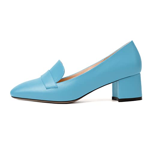 Image of MODENCOCO Womens Square Toe Slip On Comfortable Casual Matte Work Chunky Low Heel Loafers Shoes 2 Inch