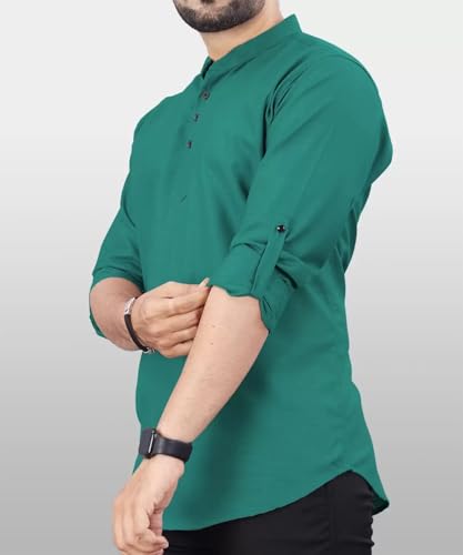 Image of DEEMOON Men's Regular Fit Solid Sprad Collar Casual Shirt with a Trendy Mandarin Collar Crafted from a Premium Cotton Blend
