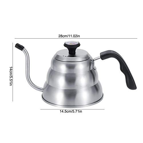Chaleira de café pescoço de ganso, bule de chá durável para fogão de indução (lixamento e termômetro