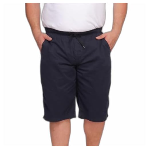 Bermuda Plus Size Masculina Em Sarja Brim 100% Algodão Cós Elástico Com Bolsos Casual (BR, Alfa, XG, Plus Size, Regular, Bermuda Azul Marinho)