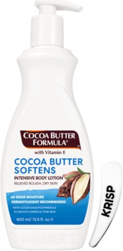 Cocoa Butter Body Lotion 400ml with Pump & Cosmetic Spatula Daily Moisturiser with Vitamin E 48Hr Hydration Smoothes Marks and Evens Skin Tone