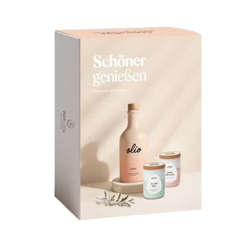 Potluck | Olio Special Box | Design Edition Rosa | Geschenkset Olio Olivenöl Avocado Spice und Tomate-Mozzarella | Gesunde Ernährung Lecker Essen für zu Hause