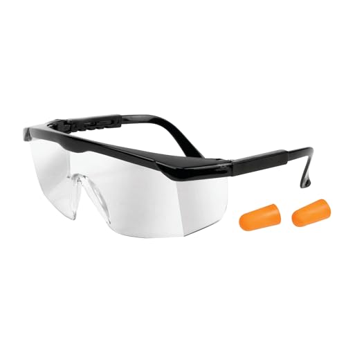 Performance Tool 1500 Safety Glasses and Earplugs Set - Adjustable Glasses and 2 Foam Earplugs for Protection on the Job or at Home