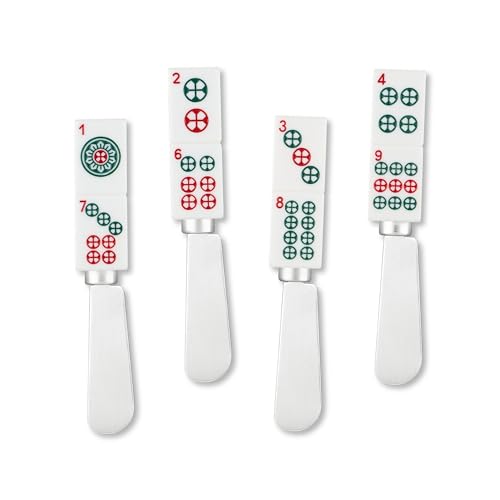 Supreme Housewares Mahjong Dots Tile Cheese Spreaders, Hand-Painted Resin Handles with Stainless Steel Blades for Spreading Cream Cheese, Butter, and Jam, Assorted Designs, Set of 4