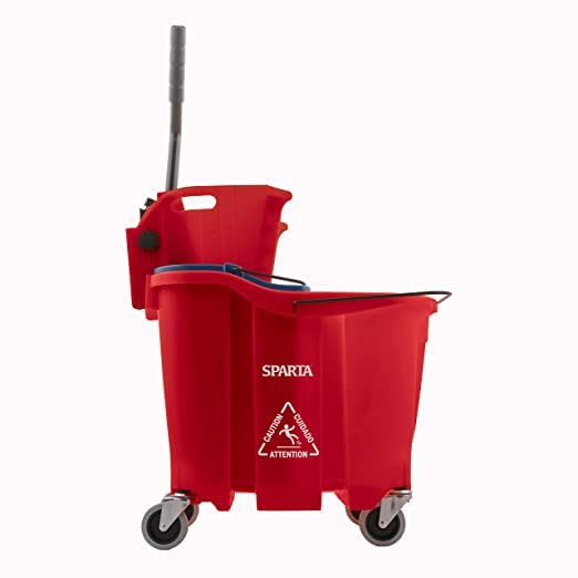 Image of SPARTA OmniFit Mop Bucket System, Durable Mop Bucket, Side Press Wringer, and Soiled Water Insert, Floor Cleaning Essentials for Commercial and Home Use, 35 Qt Capacity, 1 Count, Red