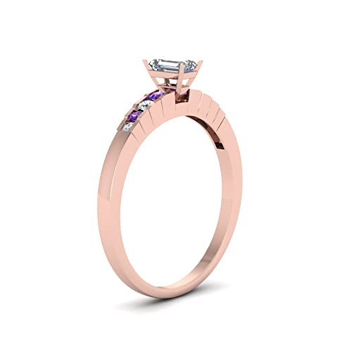 Image of 55Carat Choose Your Gemstone Diamond CZ Graduated Accent Ring Rose Gold Plated Emerald Shape Petite Engagement Rings Everyday Jewelry Wedding Jewelry Handmade Gifts for Wife US Size 4 to 12