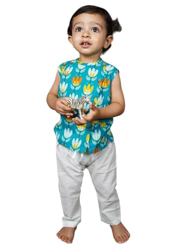 Image of POLKA TOTS Pure Cotton New Born Dress | Ultra-Soft, Breathable & Lightweight Sleeveless Jhabla Pant Set for Baby Boys & Girls | Baby Summer Clothes | Traditional Jabla & Pyjama Set for Newborns