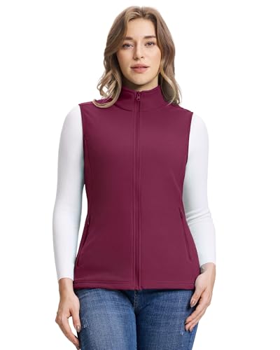 Outdoor Ventures Damen Fleece Weste Ultraleichte Polar Fleeceweste Dünne Outdoor Luafwesten für Frauen Ärmellos Jacke mit 4 Taschen Frühlings Herbst für Laufen Wandern Camping, Weinrot M