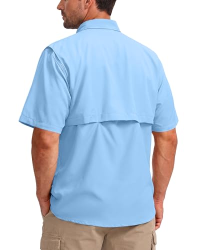 BETBO Men's Short Sleeves Fishing Shirts Button Down Summer Travel Work Shirts with Zipper Pockets(Sky Blue, XX-Large) — view 2