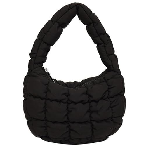 Sac bouffant pour femme Mini matelassé mignon sac à main à bulles croissant de poignet cartable Y2k, noir, Small, Tendance
