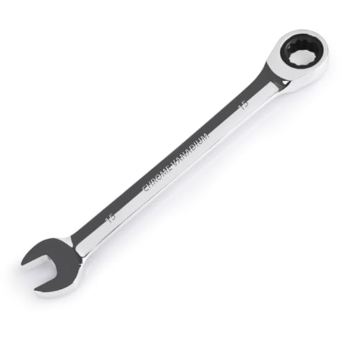 Egofine 15mm Ratcheting Combination Wrench Metric Industrial Grade Gear Spanner with 12-Point Design 72-Tooth Ratchet Chrome Vanadium Steel