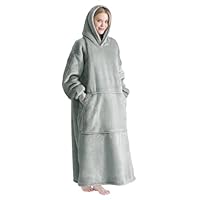 Good Nite Decke mit Ärmeln – Übergroße Sherpa kuscheldecke für Frauen und Männer, Tragbare Warm Decken mit Taschen, Adult Cosy Sweater Hoodie Grau