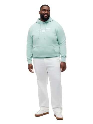 Image of Tommy Hilfiger Men's Medium Weight Cotton Hoodie Sweatshirt With Printed Stacked Chest Graphic