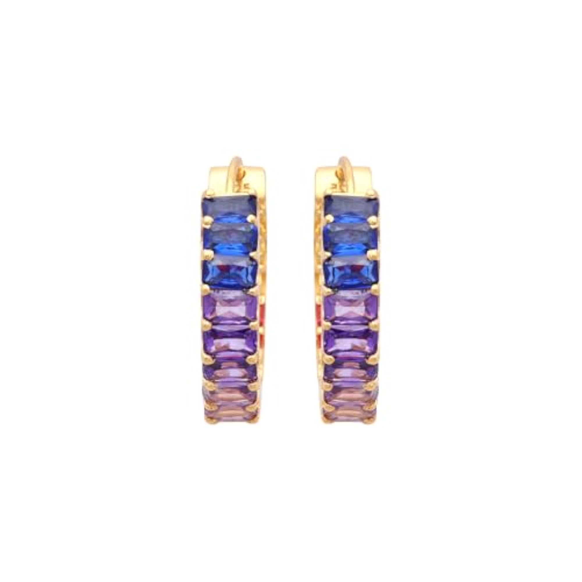 Women's 925 Sterling Silver Multi-Color Stone Hoop Earrings