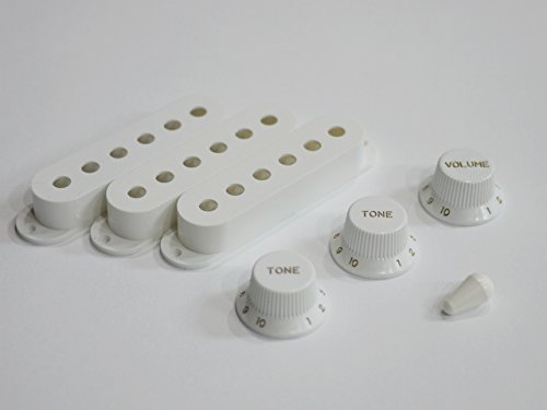 【国産】 ボリューム/トーンノブ + ピックアップカバー セット ストラトキャスター用 ミリ ホワイト