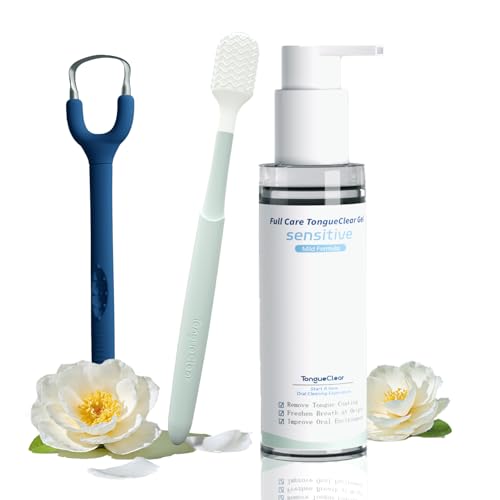Effective Tongue Scraper and Oral Mucosal Cleaner Kit for Adults - Ergonomic Tongue Cleaner Promotes Fresher Breath, Mild Solution Oral Mucosal Cleaner package, Personal Care Essential (Blue)