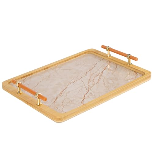 JUPELI 16" x 12" Bamboo Serving Tray with Handles –