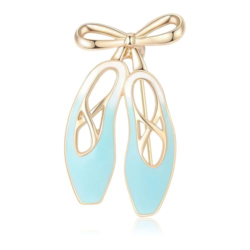 Dreuyet Ballet Shoes Brooch Pins for Women Ladies Delicate Bowknot Shoe Brooch Lapel Pins for Dress Suit Shirt Clothes Accessories Ballerina Dancer Jewelry Gifts (Blue)