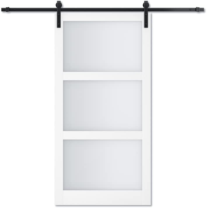 Miniatura 2 de Puertas correderas de granero de 42 x 84 pulgadas, 3 paneles, puerta interior de vidrio esmerilado templado para habitación con kit de herramientas