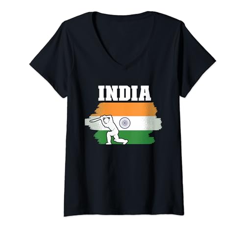 Mujer Bandera de la India Jugador de críquet India Cricket Fans India Cricket Camiseta Cuello V