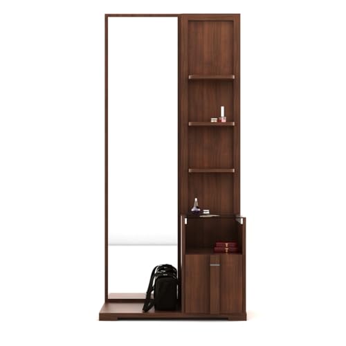 Image of Spacewood Dressing Table | Grace | 3 Year Warranty | 4 Shelves & 1 Drawer, Vanity Table for Bedroom, Living Room, and Home| Engineered Wood | Walnut Rigato