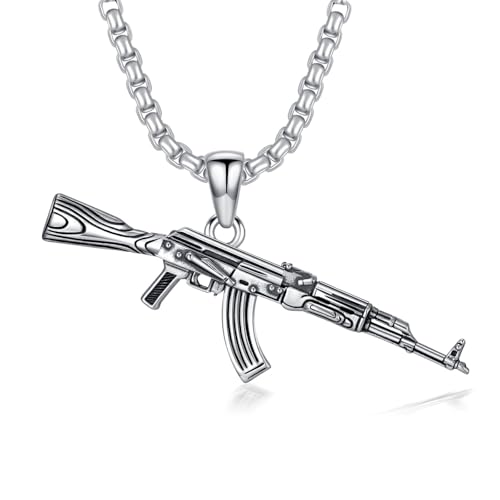 Collier homme argent 925 pendentif AK47 hip-hop en argent sterling durable
