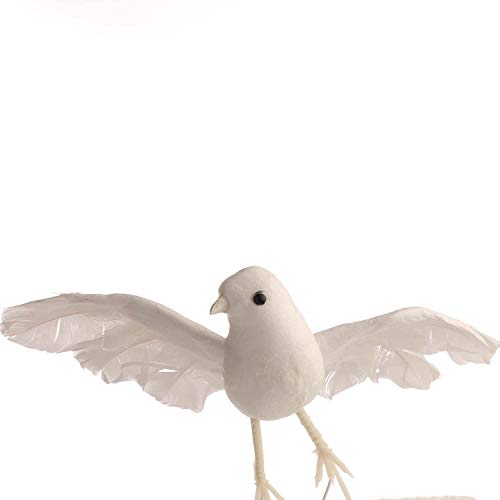 Factory Direct Craft Artificial White Dove with Real Feather Wings and Tail - Pack of 6 Fake Dove Birds (Size - 5