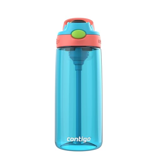 Contigo Kids Cleanable AutoSpout Water Bottle with Pop up-Straw, BPA-Free Plastic, 20oz, Blue Raspberry & Coral