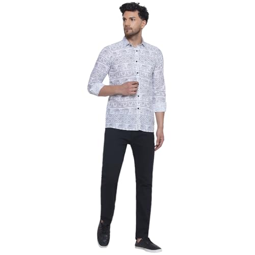 Image of Veera Paridhaan Sanganeri Printed Shirt for Men (White, Size: Free)