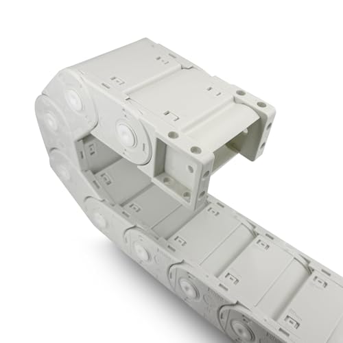 Aweking 25 x 50 mm (Inner H x W) R55 Enclosed Type Drag Chain, Cable Carrier Track, Wire Protection Chain Connector 39.3inch/1M for 3D Printer, Industrial CNC & Robotics, White Plastic （Fully Open）