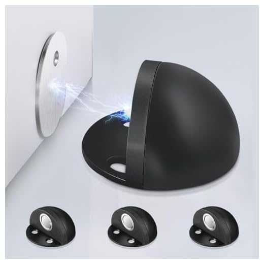 Door Stoppers, Magnetic Door Stop, 4 Pack Black Floor Door Stop, Brushed Satin, Modern Magnetic Door Catch Door Holder Stainless Steel Door Sopper for Bottom of Door