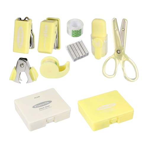Juego de suministros de oficina PATIKIL blanco y amarillo, kit de accesorios de escritorio con 8 piezas