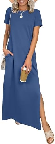 ANRABESS Womens Summer Casual Maxi Dress Short Sleeve Crewneck Sp...
