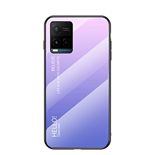 BRAND SET Custodia per Vivo Y21/Vivo Y33s Marmo Progettato Cover Posteriore in Vetro Temperato Protezione Antiurto in Silicone TPU Case per Vivo Y21/Vivo Y33s-Rosa