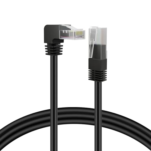 TNP Cat6 Câble Ethernet (angle droit vers le haut, 6FT) RJ45 90 Degré Connecteur réseau 500 MHz 10 Fil de prise plaqué or Gigabit LAN Cord pour PS4 Smart de la Xbox One de Fire Stick TV Jeu & Ordinateur, noir