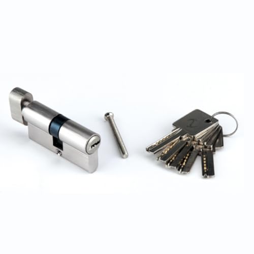 TiendaManilla Bombín de Seguridad para Puertas con Botón Interior y Llave de Puntos - Cilindro de Latón Niquelado Antiganzúa y Antibumping 30x30mm con 5 Llaves