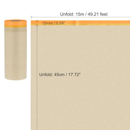 Image of uxcell 3pcs Pre-Taped Masking Paper 18 Inch x 49 Feet Brown Paper High-Tack Tape Painters Film for Painting Automotive Floor Protection and Covering, Orange