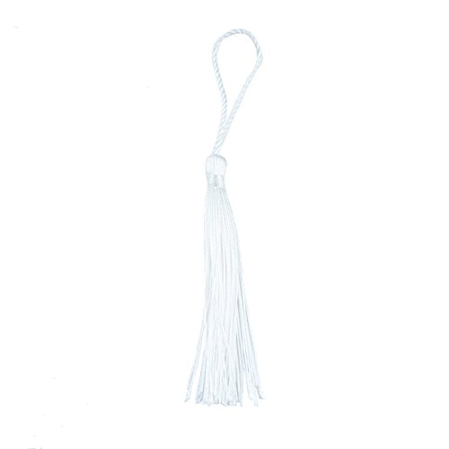 Image of 100pcs 13cm /5 Inch Silky Floss Bookmark Tassels with 2-Inch Cord Loop and Small Chinese Knot for Jewelry Making, Souvenir, Bookmarks, DIY Craft Accessory (White)