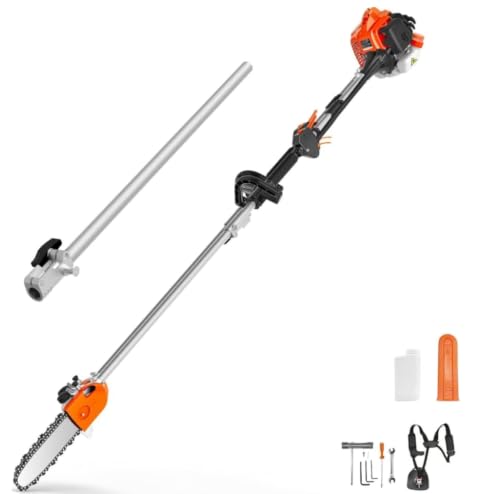 NEO-TEC 26CC Gas Pole Saw โ Extendable 6.9-9.5 FT Gas-Powered Tree Trimmer, 10" Chainsaw Bar, 90ยฐ Adjustable Head, Cuts Branches up to 8", Auto-Oil for Yard Pruning & Tree Trimming