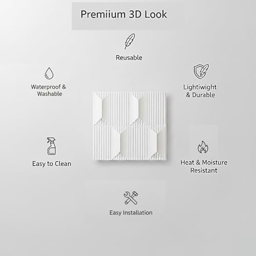 Image of Kayra Decor 3D PVC Wall Panels - Abstract Design, White Color 19.7 inch x 19.7 inch (Pack of 18) - Covers 48.42 Sq. Ft.