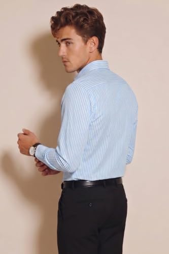 Image of Peter England Men's Premium Solid Herringbone Regular Fit Full Sleeve Formal Shirt | Wonder Fabric | Cotton Rich