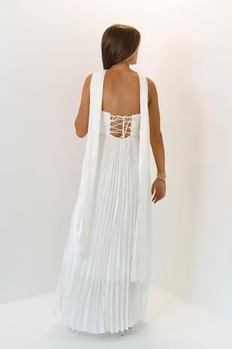 Eightale Strapless Long Bridesmaid Dresses with Scarf Satin Pleated A Line Maxi Formal Evening Gown for Women2