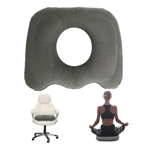 tintoke Asiento Inflable portátil,Cojín Hinchable con Forma de Donut, ergonómico, ortopédico,para sillas de Oficina, sillas de Ruedas, hemorroides, Dolor de coxis, Dolor de Espalda (Gris)