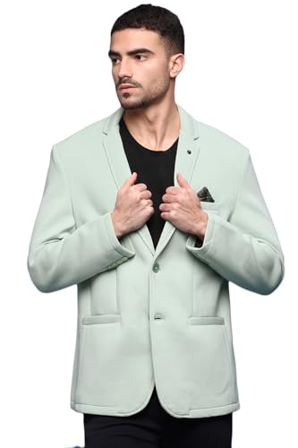 Image of SHOWOFFFF Men Solid Single Breasted Casual Blazer | Notched Lapel Full Sleeves Cotton Blazer for Mens | Slim Fit Regular Length Blazer for Men's
